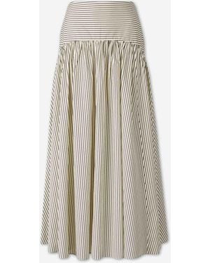 STAUD Striped Midi Skirt - White