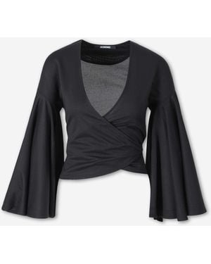 Jacquemus Cropped Top With Flared Sleeves - Black