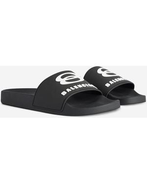 Balenciaga Slide Logo Flip Flops - White