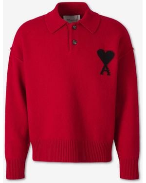 Ami Paris Jersey Cuello Polo - Rojo