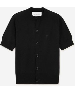 Ami Paris Wool Knit Cardigan - Black