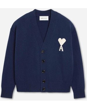 Ami Paris Wool Knit Cardigan - Blue
