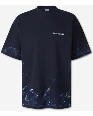 Balenciaga T-Shirt Logo Painting - Blue