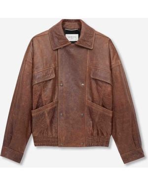 Saint Laurent Bomber in pelle di agnello invecchiata - Marrone