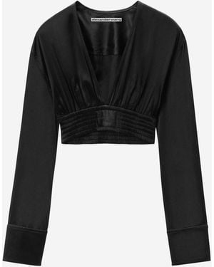 Alexander Wang Cropped Satin Top - Black