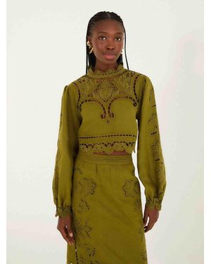 FARM Rio Blusa Richelieu Lino - Green