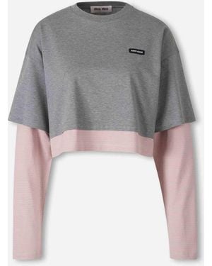 Miu Miu Cotton Layered T-Shirt - Gray
