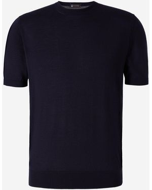 Colombo Cashmere And Silk T-Shirt Midnight - Blue