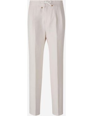 Brunello Cucinelli Adjustable Linen Trousers - White