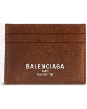 Balenciaga Leather Card Holder With Logo - Brown