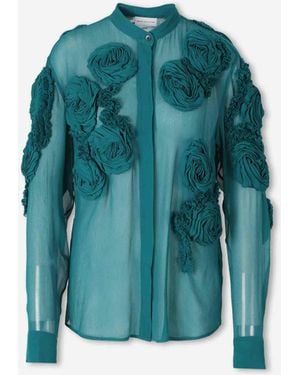 Dries Van Noten Semi-Sheer Floral Blouse - Green