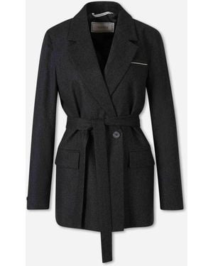 Peserico Straight Blazer With Tie - Black