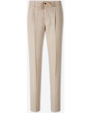 Santa Eulalia Straight Leg Trousers With Pleats - Natural