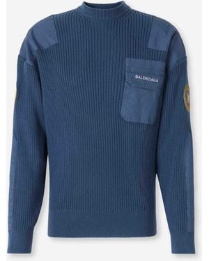 Balenciaga Pull Col Rond - Bleu