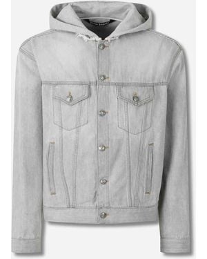 Palm Angels Hooded Denim Jacket - Grey