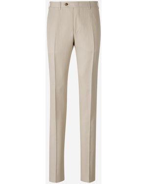 Canali Linen And Silk Trousers - Natural