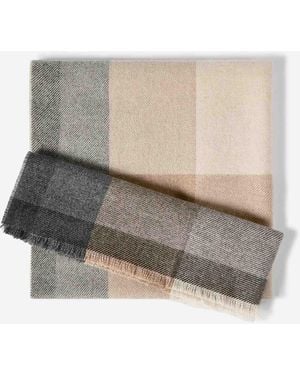 Brunello Cucinelli Checkered Wool Cashmere Scarf - Gray
