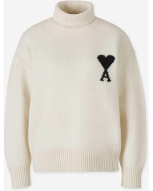 Ami Paris Logo Aus Wolljersey - Weiß