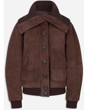 The Attico Leather Bomber Jacket - Brown