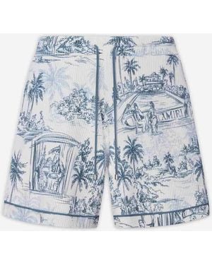 Amiri Bermuda Shorts With Palm Tree Motif - Blue