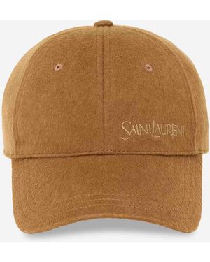 Saint Laurent Gorra Logo Cashmere - Marrón