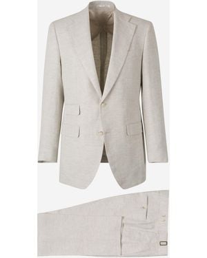 Santa Eulalia Herringbone Linen Suit - White