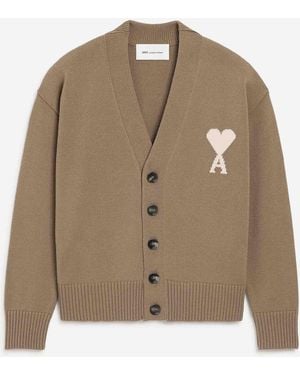 Ami Paris Wool Knit Cardigan - Natural