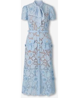 Self-Portrait Lace Dress With Bow - Blue