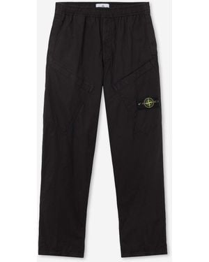 Stone Island Pantalones Cargo Algodón Elástico - Negro