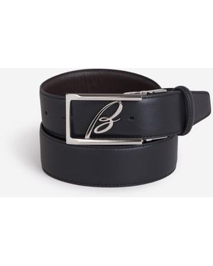 Brioni Leather Logo Belt - Black