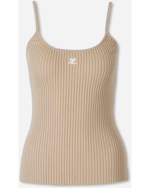 Courreges Geripptes Tanktop - Weiß