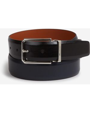 Santoni Adjustable Leather Belt - Black
