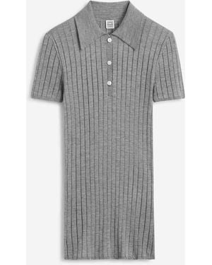 TOTEME Ribbed Knit Polo Shirt - Grey