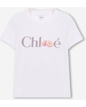 Chloé Camiseta De Algodón Con Logo Estampado - Blanco
