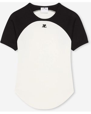 Courreges Bicolor Baumwoll-T-Shirt - Schwarz