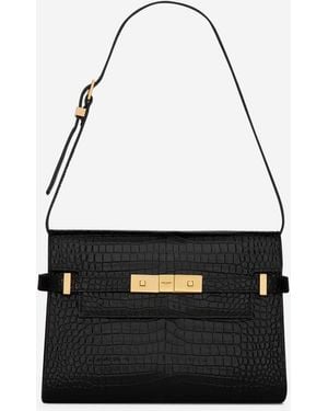 Saint Laurent Manhattan Crocodile Shoulder Bag - White