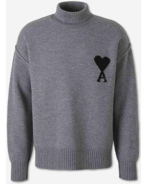Ami Paris Turtleneck Sweater - Gray
