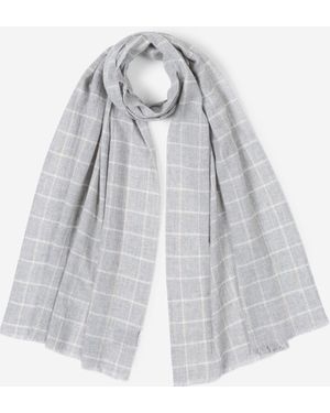 Fedeli Chequered Motif Scarf Stone - Grey