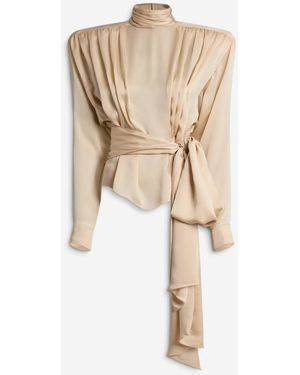 Balmain Pleated Blouse With Bow - Natural