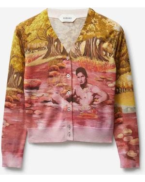 Versace Graphic Knit Cardigan - Red