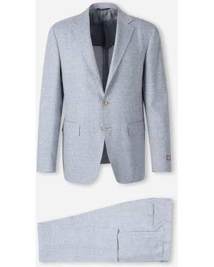 Canali Straight Linen Suit - Blue