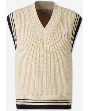 Ami Paris Wool Knit Vest - Natural