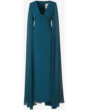 Roland Mouret Maxi Crepe Layered Dress - Blue