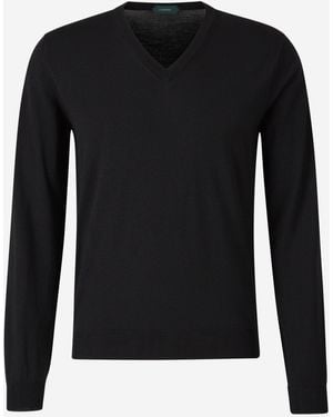 Zanone Wool Knitted Jumper - Black