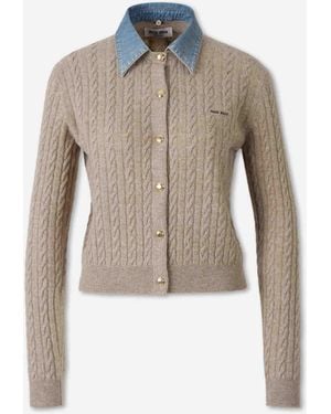 Miu Miu Denim Collar Cardigan - White