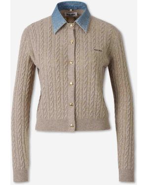 Miu Miu Denim Collar Cardigan - White