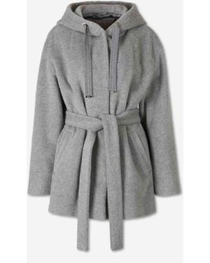 Herno Short Coat With Hood And Belt - Grey
