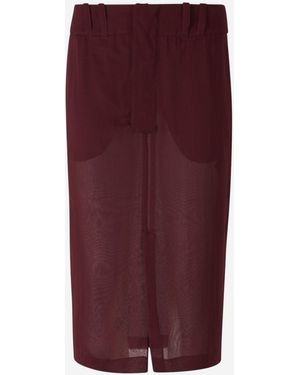Saint Laurent Silk Midi Skirt - Red