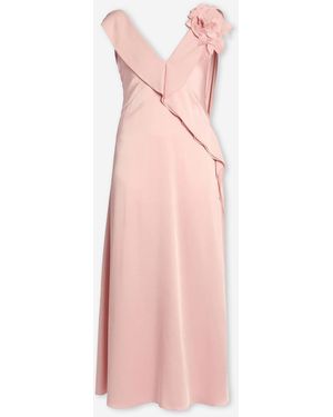 Erdem Draped Floral Appliqué Satin Midi Dress - Pink