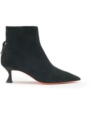 Santoni Schwarze Stiefeletten Für Damen Aus Wildleder Mit Mittelhohem Absatz